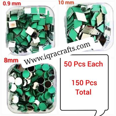  Pack oF 150 Mini Craft Mirrors, (50 Pcs Each )Square/Diamond & Round Shape, Mirror Mosaic Tiles for Crafts Projects, Decoration