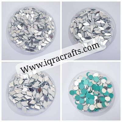 Pack Of 400 Pcs (100 Pcs Each) Glass Eye/Round/Dimond & Leaf Shape Mirrors Used In Embroidery