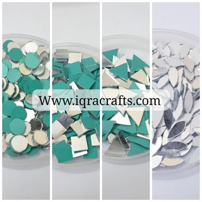 200 Pcs (50 Pcs Each) Round, Square & Triangle & Leaf Shape DIY Small Craft Mirrors