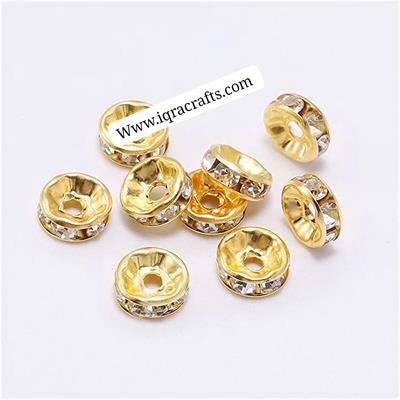 50 PCs 6mm Pave Rhinestone Flat Round Space Beads for DIY Jewellery Making