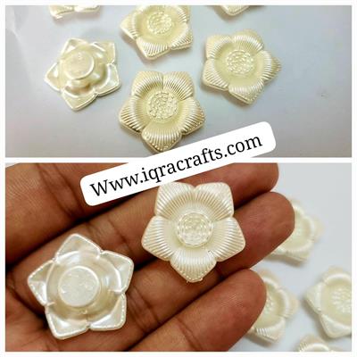10 Pcs Big Size Off White Cremay Color Pearl Flower Beads 27mm