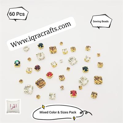 60 Pcs Multi Sizes Crystal Sew On Rhinestones Crafts 