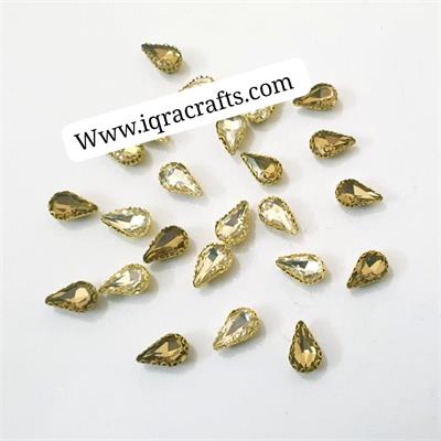 12 Pcs Colorful Oval & Drop Glass Sew On Rhienstones with Golden Base Crystal Clipstones 