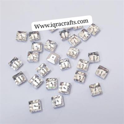 20 Pcs ,Crystal Faceted Silver Square Beads, Crafts DIY 9mm