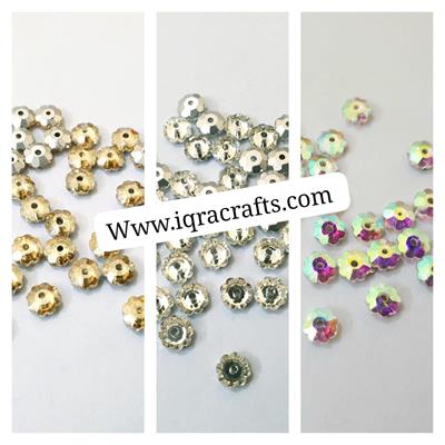  24 Pcs Faceeted Beads Flower Silver, Gold & Multicolor , 7 mm Beautiful Design, Beads Craft Supplies
