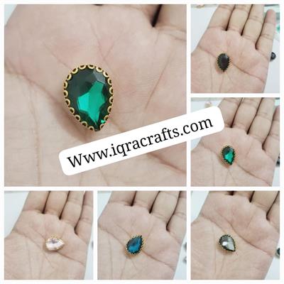 6 Pcs Colorful Tear Drop Glass Sew On Rhienstones with Golden Base Crystal 