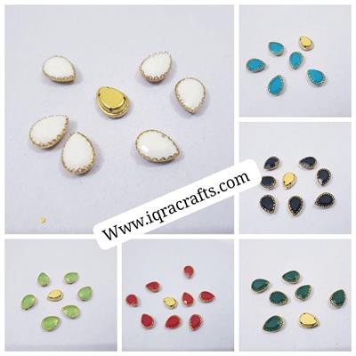 12 Pcs White Colorful Tear Drop Glass Sew On Rhienstones with Golden Base Crystal ( 15x10mm )