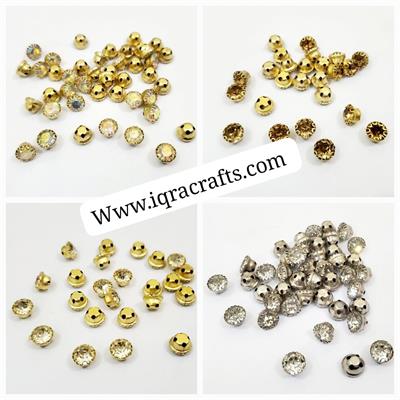 20 Pcs Round Glass Sew On Rhienstones with Golden Base Crystal Clipstones 