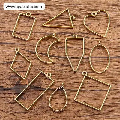 10 Pcs Zinc Alloy Open Back Bezel Pendants, Mixed Shapes, Golden