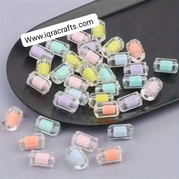 25 Pcs Transparent Acrylic Inner Color Pillar Beads Crafts Sets size (7x12 mm)