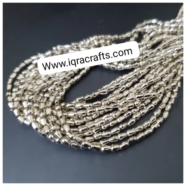 Pack of 2 Strings,  (200 Plus Pcs) Drop Shape Tiny Plastic Beads Silver Crafts & Clothing Size (2mx3mm)