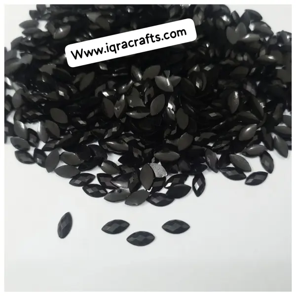 200 Pcs Shiny Kundan Beads DIY Sewing Craft Sets in Black Colors Resins (8x4 mm)