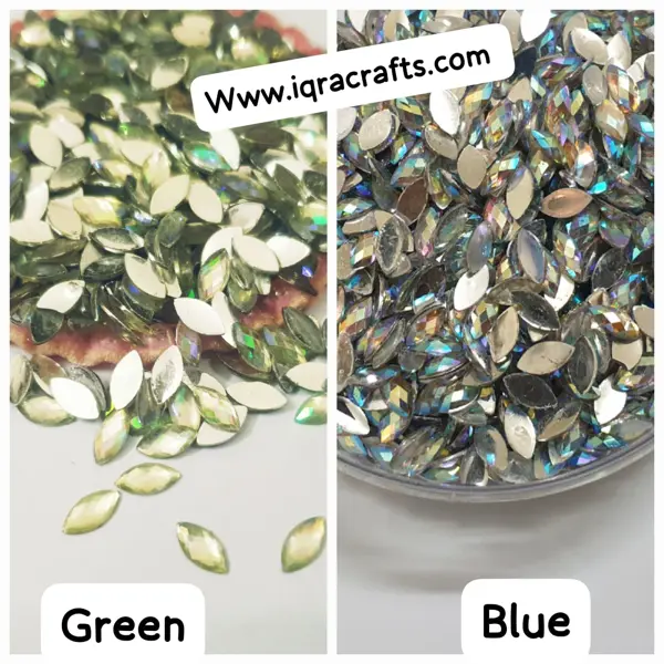 200 Pcs Shiny Kundan Beads DIY Sewing Craft Sets in Green & Blue Color Gold 8mm Resins