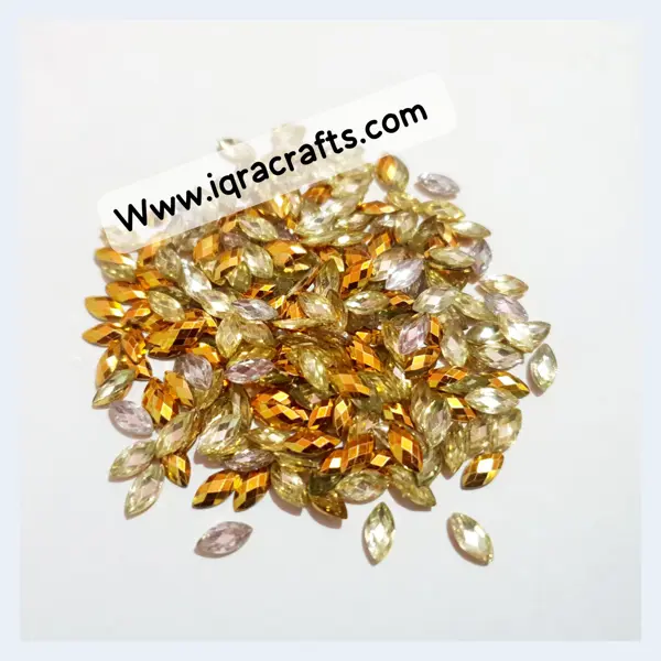 200 Pcs Shiny Kundan Beads DIY Sewing Craft Sets in Green & Blue Color Gold 8mm Resins