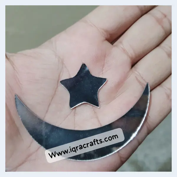 Buy 1 Get 1 Free (Set of 2 Moon & Star) Mirrors Craft And Also Used In Embroidery, Star,1-inch, Moon 3-inch