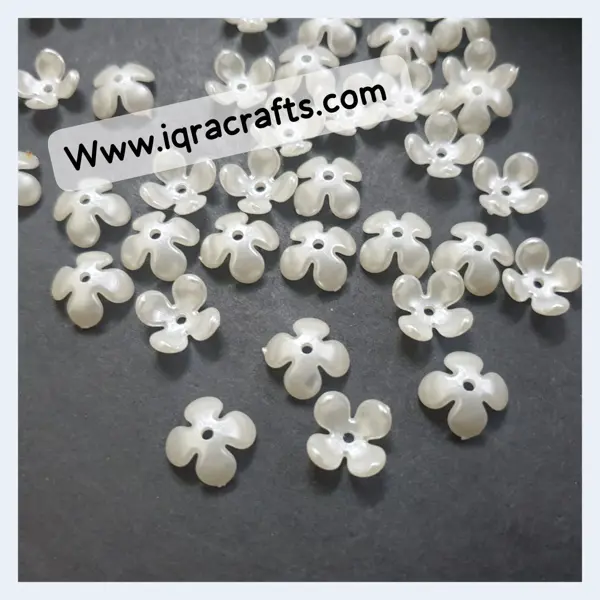 30 Pcs Ivory White Four Petal Flower Pearl Beads Plastic for Making, DIY Crafts 12mm