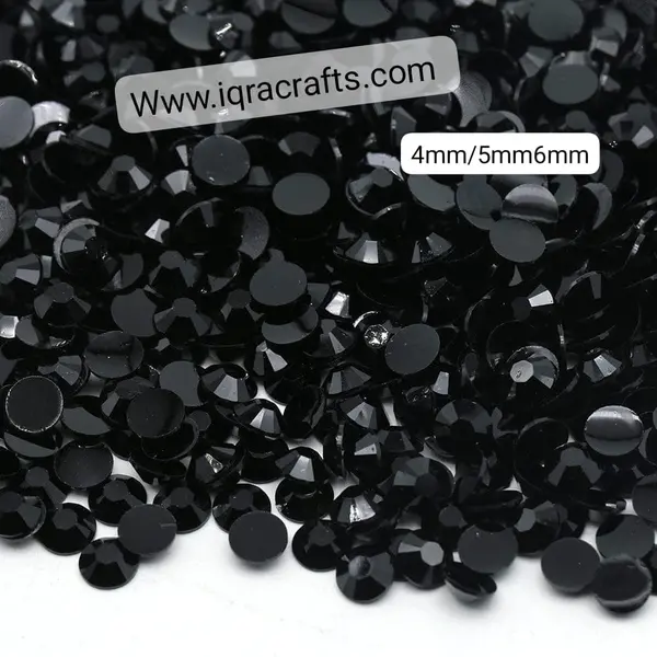 10 gm, Black Non-Hotfix Flat Back Beads DIY Crafts 4mm/5mm/6mm