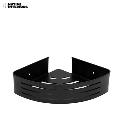 BLACK ALUMINUM CORNER BATHROOM RACK