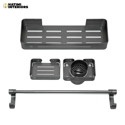 MATTE GREY ALUMINUM BATHROOM ACCESSORIES SET