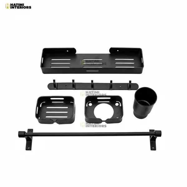 BLACK ALUMINIUM BATHROOM ACCESSORIES SET