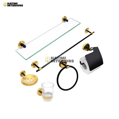 PREMIUM GOLDEN AND BLACK BATHROOM ACCESSORIES SET