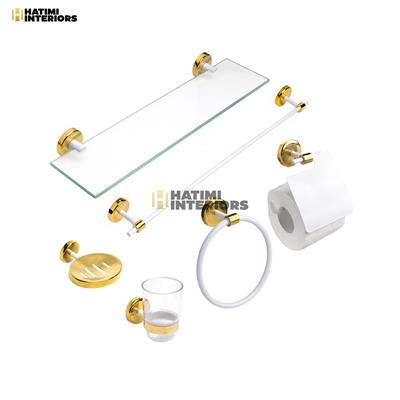 PREMIUM GOLDEN AND WHITE BATHROOM ACCESSORIES SET