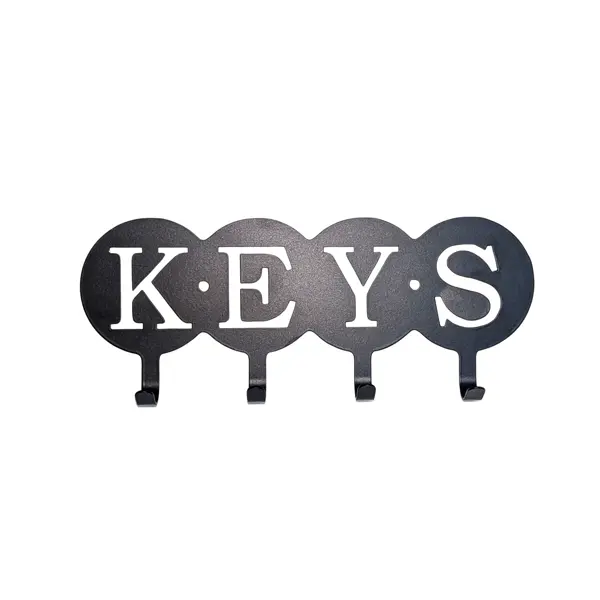 BLACK METAL CIRCULAR "KEYS" CUTOUT KEY HOLDER - 4 HOOKS