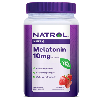 Natrol Melatonin 10mg, Dietary Supplement for Restful Sleep, 140 Strawberry-Flavored Gummies, 70 Day Supply