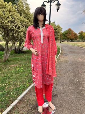 Pink Casual Chikankari Lawn Dress with Tassel