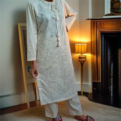 Off-white cream embroidered lawn dress 2Pc