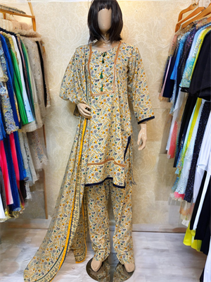 Flowers Pattern with Trouser and Dupatta