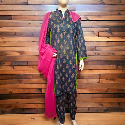 BLACK FLOWER PRINT LAWN WITH CHEFFON DUPATTA