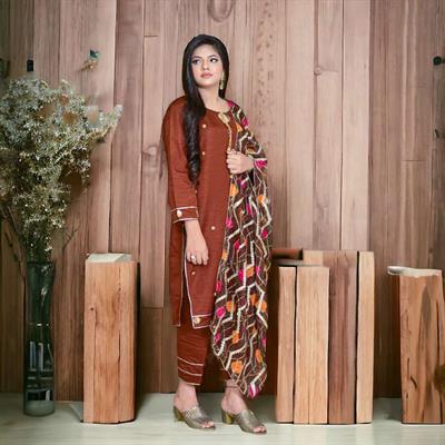 Brown Party Wear Dress with Hand Gota Work