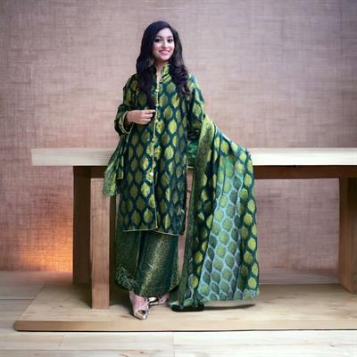 Green Party Wear Banarsi Dress