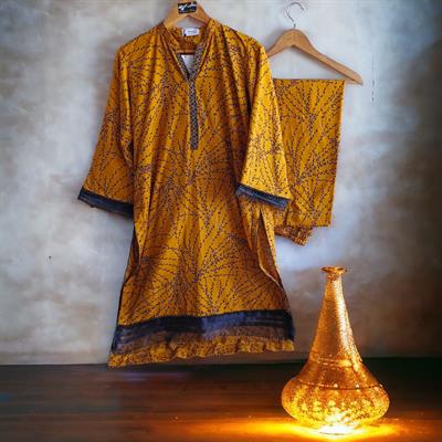 Yellow Premium Khaddar Dress - 2Pcs Stitched