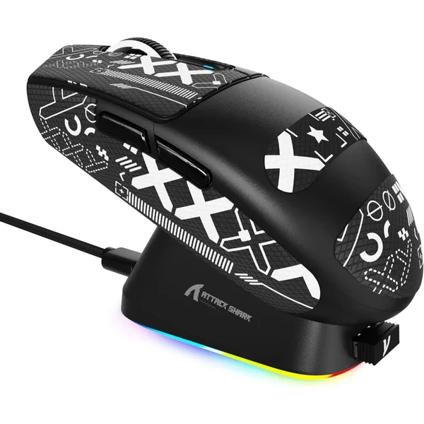 Attack Shark G3Pro Wireless Gaming Mouse with RGB Charging Dock, 2.4G/USB-C Wired/BT PAW3311 Optical Sensor 1K Polling Rate Adjustable 25K DPI, 500mAh Battery Ultra Lightweight 59g Mice - Black