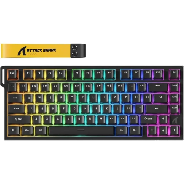 Attack Shark R82 HE Rapid Trigger Wired Mechanical Gaming Keyboard TKL NKRO with 8K Polling, 0.005mm RT Accuracy, 256K Scan Rate, 5 Layer Sound Damped, Hall Effect Magnetic Switch, Driver for PC Mac Comic Black