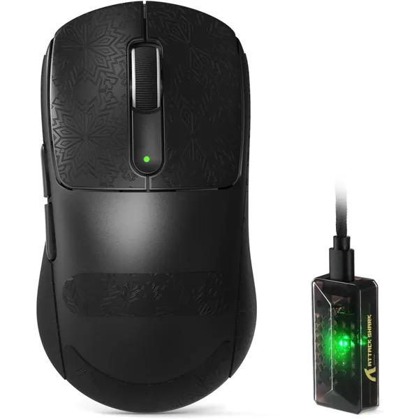 Attack Shark V5 Wireless Gaming Mouse with 42000 DPI, PAW3950 MAX Sensor, 55g Ultra-Lightweight, Nordic 52840 MCU, Wired/BT/2.4GHz Wirelss Programmable Mouse for PC/Mac - Black