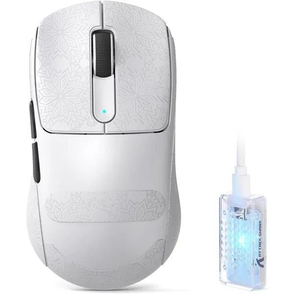 Attack Shark V5 Wireless Gaming Mouse with 42000 DPI, PAW3950 MAX Sensor, 55g Ultra-Lightweight, Nordic 52840 MCU, Wired/BT/2.4GHz Wirelss Programmable Mouse for PC/Mac - White