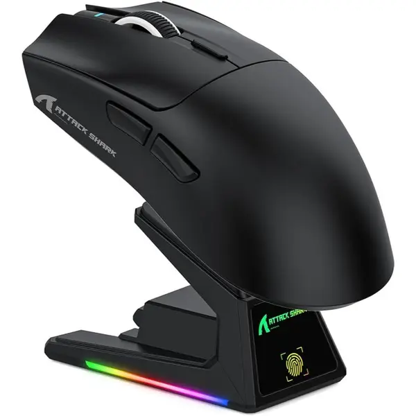 Attack Shark X1 Wireless Gaming Mouse with RGB Charging Dock, PAW3395 PRO Sensor Up to 40K DPI, 53g Ultra Light Tri-Mode Computer Mice, 1KHz Polling Rate 5 Programmable Buttons for WIN/MAC - Black (with Grip Tape)