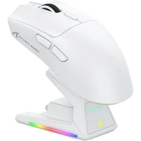 Attack Shark X1 Wireless Gaming Mouse with RGB Charging Dock, PAW3395 PRO Sensor Up to 40K DPI, 53g Ultra Light Tri-Mode Computer Mice, 1KHz Polling Rate 5 Programmable Buttons for WIN/MAC - White (with Grip Tape)