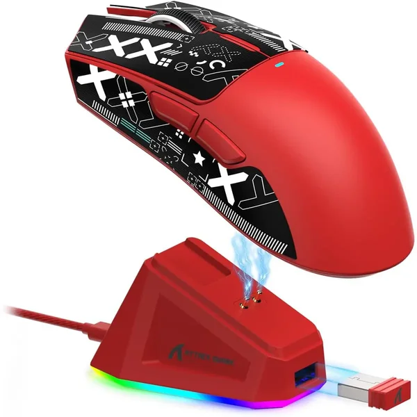 Attack Shark X11 Lightweight Wireless Gaming Mouse with RGB Charging Dock, Tri-Mode-2.4G/USB-C Wired/BT, 22K DPI, PAW3311 Optical Sensor, HUYU Switch, 5 Programmable Buttons for PC/Mac - Red