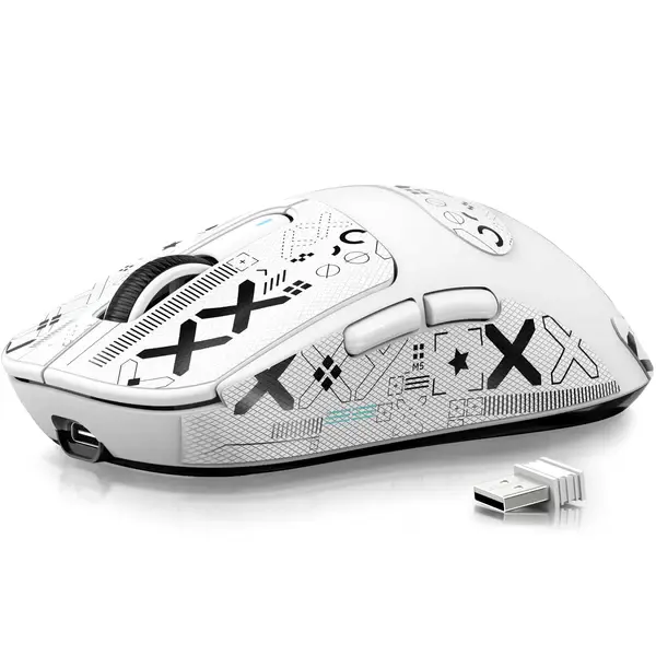 Attack Shark X3 Lightweight Wireless Gaming Mouse, 49g Tri-Mode Bluetooth/2.4G/USB-C Wired Mouse, PAW3395 26K DPI Sensor, 200h Battery Life, Programmable Buttons, Griptape for PC/Laptop/Mac - White