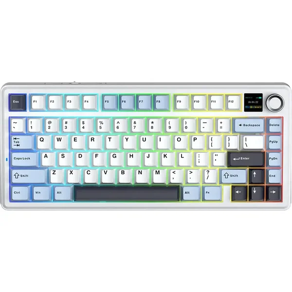Aula F75 Max Wireless Mechanical Keyboard with TFT Screen and Knob, Gasket Gaming Keyboard - Blue White Dark Purple