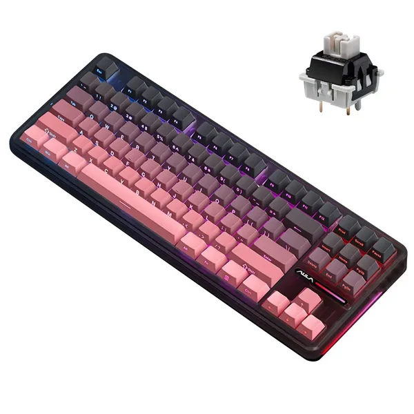 Aula F87 Pro Wireless Mechanical Keyboard, 75% TKL Custom Hot Swappable Gaming Keyboard - Gradient Pink