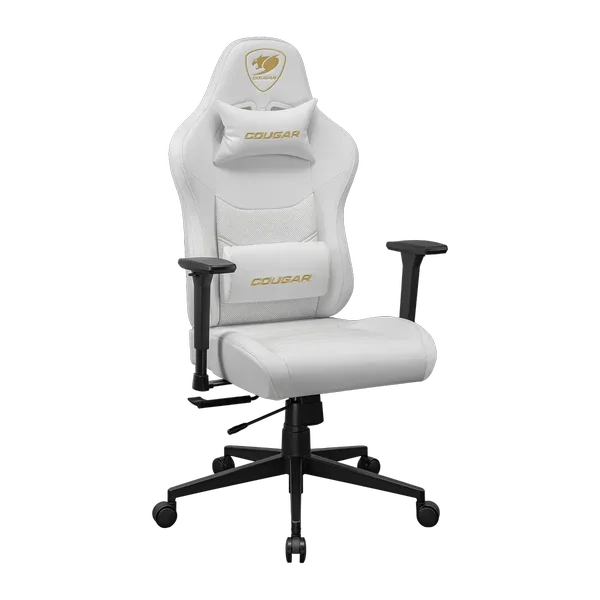 Cougar Pryme Gaming Chair - PVC Leather, 3D Armrest, Lumbar and Head Pillow White