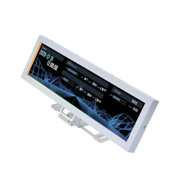 Lian Li 8.8" Universal Screen for PC - Adjustable Mounting for Any Computer Setup, Customizable ARGB Frame, PC Temperature Display Panel, LCD Screen Display, Mini Monitor - White