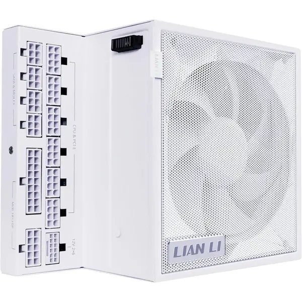 Lian Li Edge Gold 850W Full Modular Power Supply: ATX 3.1, PCIe 5.1 Support, 12V-2x6 Connector, L-Shape Design for Dual Chamer Case, Without USB/Fan Hub - White
