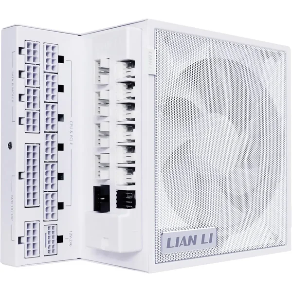 Lian Li Edge 1200W Fully Modular Low-Noise ATX Power Supply - ATX 3.1 & PCIE 5.1 Compliant, Cybenetics Gold Efficiency, 12V-2x6 Cable, L-Shape Design, with USB/Fan Hub - White
