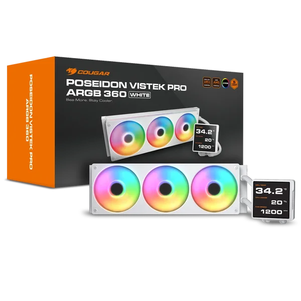 Cougar Poseidon Vistek Pro ARGB 360 AIO 3.95-inch IPS LCD 360mm Liquid CPU Cooler - Black